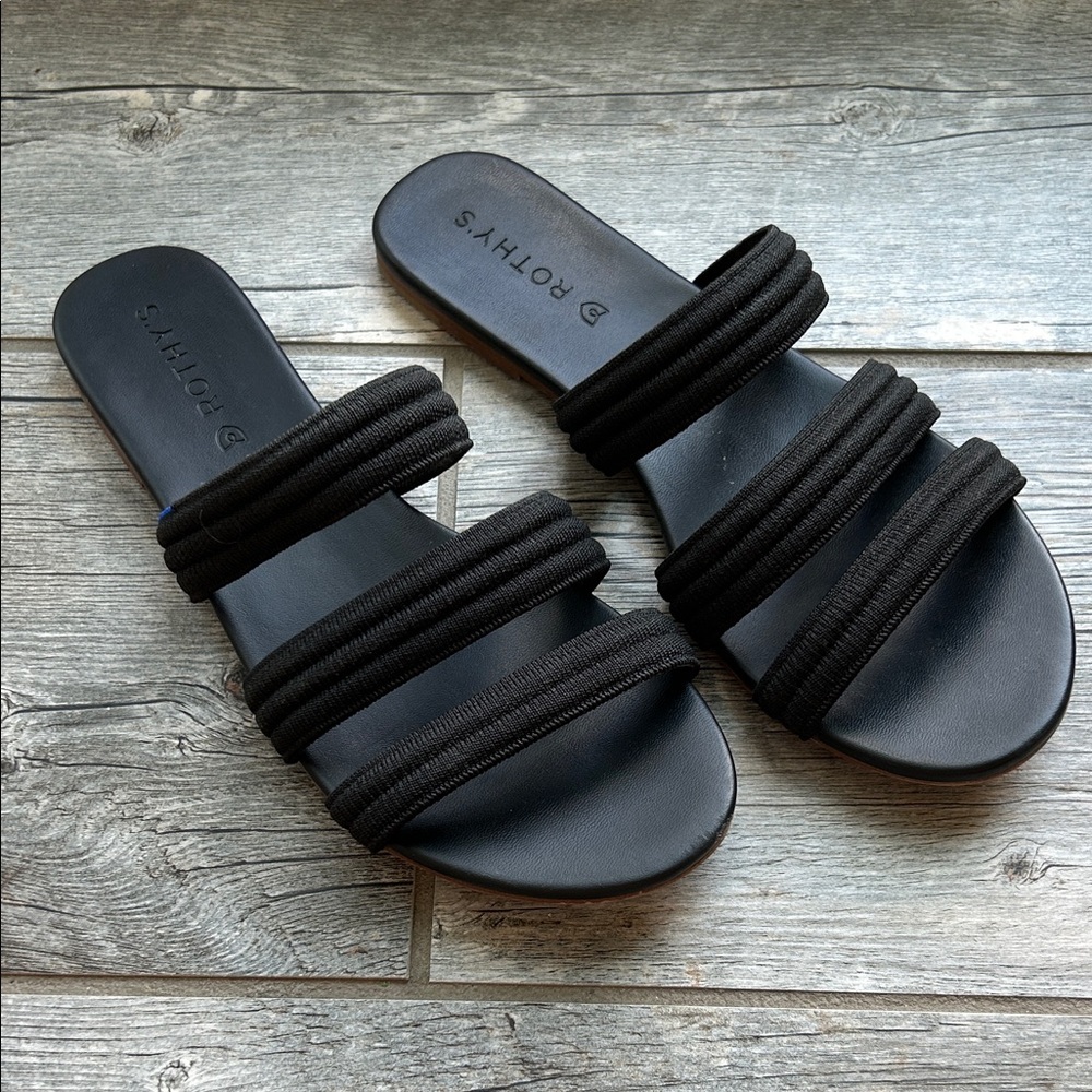 Rothy's Black Triple-Strap Slides